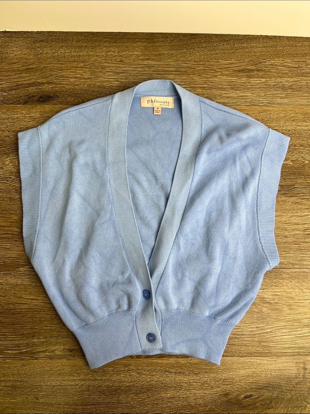 Philosophy Republic Clothing Blue Knit Short Sleeve Cardigan Size M Soft Layer